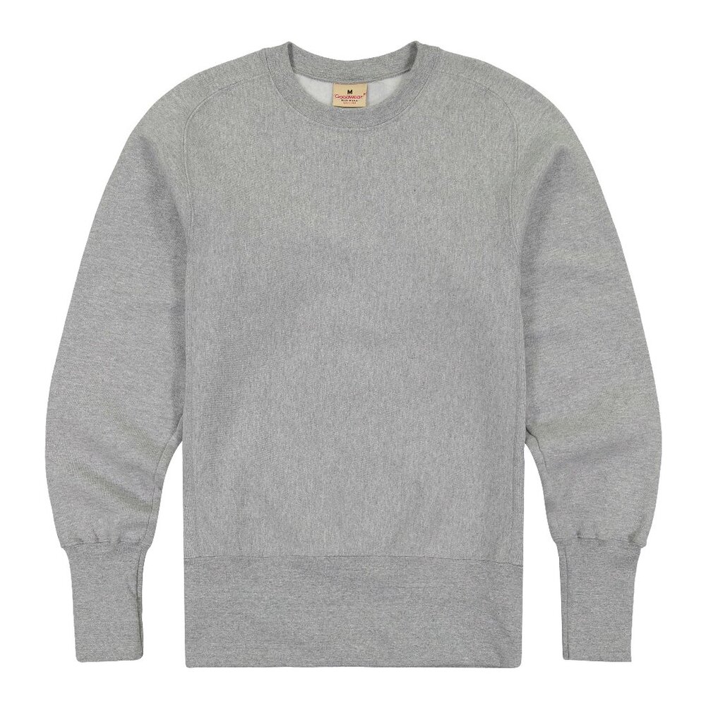 GOODWEAR S-CURVE RAGLAN FLEECE HEATHER GREY CREW NECK SWEATSHIRT MADE IN USA XS